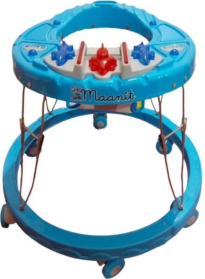 Maanit Musical Baby Walker for 6-24 Months - 2 in1 Walker for Kids, 6-Wheel Adjustable Foldable Infant Walker with Cushioned Seat, 360° Rotating Wheels - Lightweight Safe Learning Walker for Toddlers (Blue) - Image 1