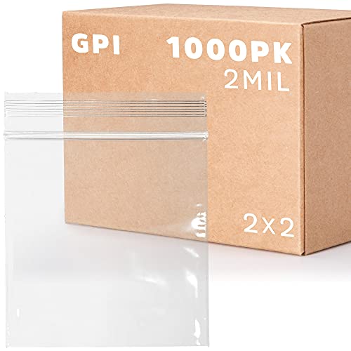 1000 Count  2 x 2 Small Zip Bags Mini Reclosable Zipper Baggies 2 Mil Clear Plastic Resealable Storage Bags with Zip Top Lock for Packaging Jewelry Pills Buttons Candy Seeds Powders  GPI