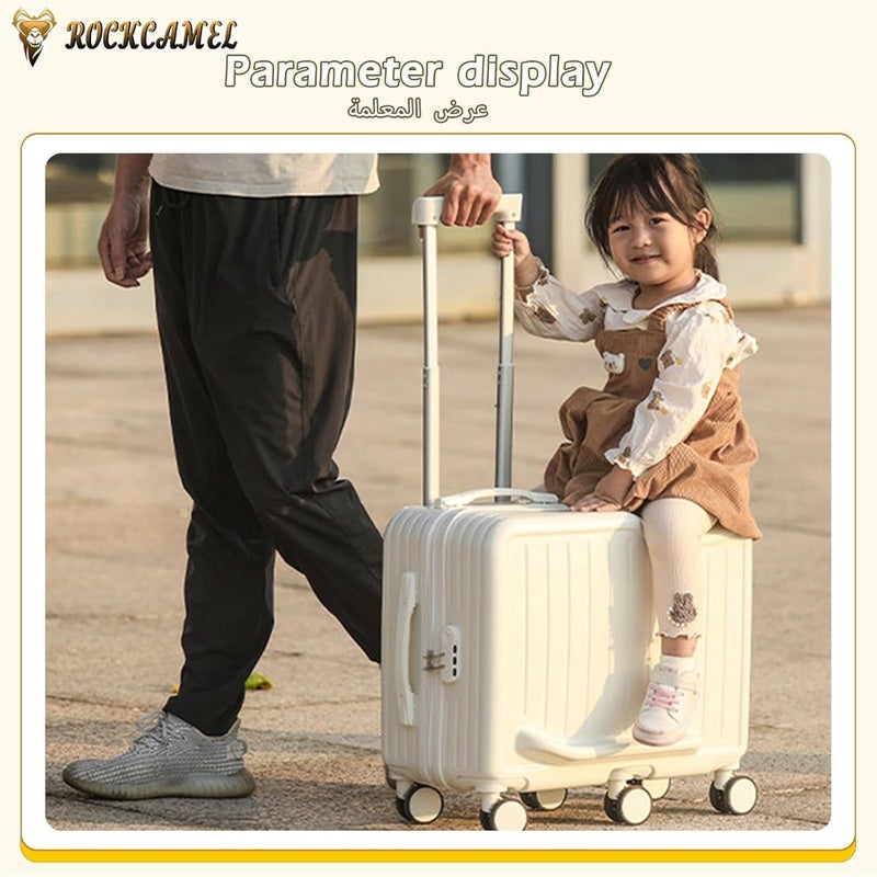 Luggage Ride-On Suitcase 20-Inch Trolley Case ABS Material White 47x25x44cm Fun and Functional Ride-On Travel Bag for Home, Travel, Airport - Image 4