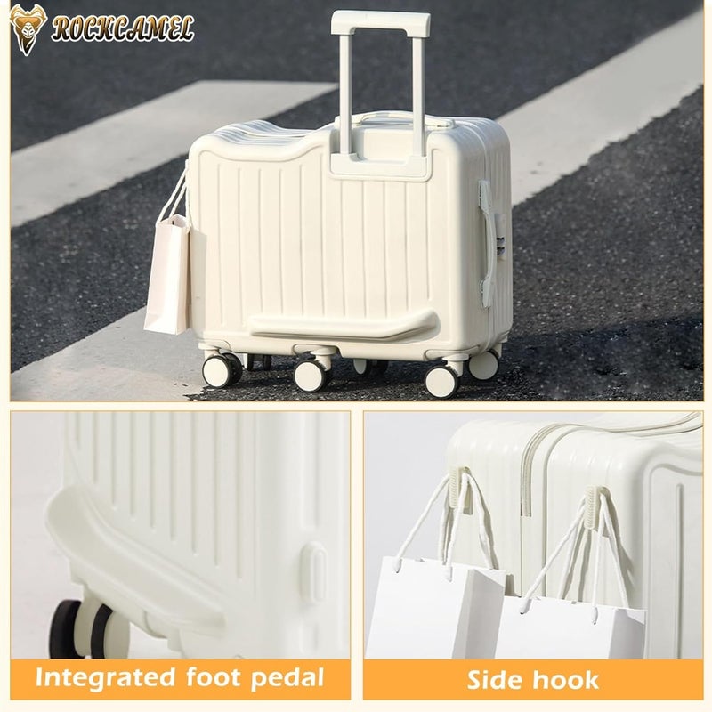 Luggage Ride-On Suitcase 20-Inch Trolley Case ABS Material White 47x25x44cm Fun and Functional Ride-On Travel Bag for Home, Travel, Airport - Image 5