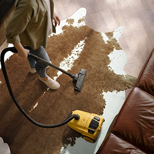 AROGAN سجادة أروغان الفاخرة من جلد البقر الصناعي 6.2 × 5.2 قدم، سجادات بطباعة بقرة كبيرة وقوية، مناسبة لتزيين غرفة النوم وغرفة المعيشة بالطراز الغربي، سجادة جلد بقرة من الفرو الصناعي، بني - Image 5