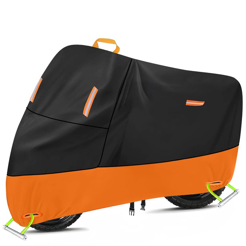 Motorcycle Cover 300D Oxford Motorcycle Covers Waterproof Outdoor Storage Fit up to 110 inch Harley Davidson Sportster Road King Street Glide Honda Goldwing Vulcan Yamaha 4XL 108 x 37 x 55
