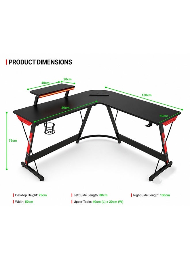 KLNAMAEAAN L-Shaped Gaming Desk with RGB LED Lights, Power Outlet & USB Ports, 15mm Carbon Fiber Desktop, Monitor Stand, Cup Holder, Corner Computer Desk for Gaming, Home Office & Study Room - Image 4