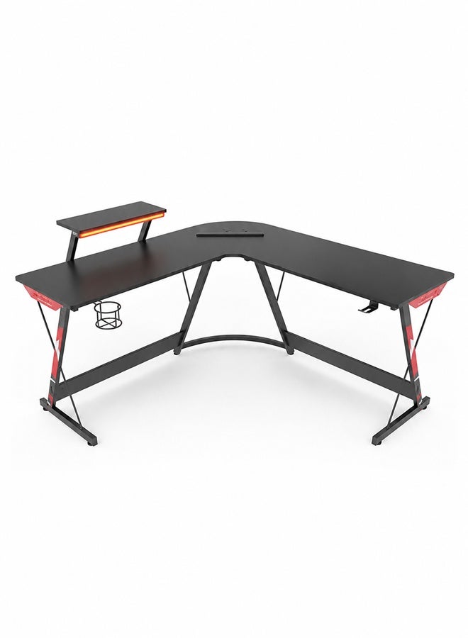 KLNAMAEAAN L-Shaped Gaming Desk with RGB LED Lights, Power Outlet & USB Ports, 15mm Carbon Fiber Desktop, Monitor Stand, Cup Holder, Corner Computer Desk for Gaming, Home Office & Study Room - Image 5
