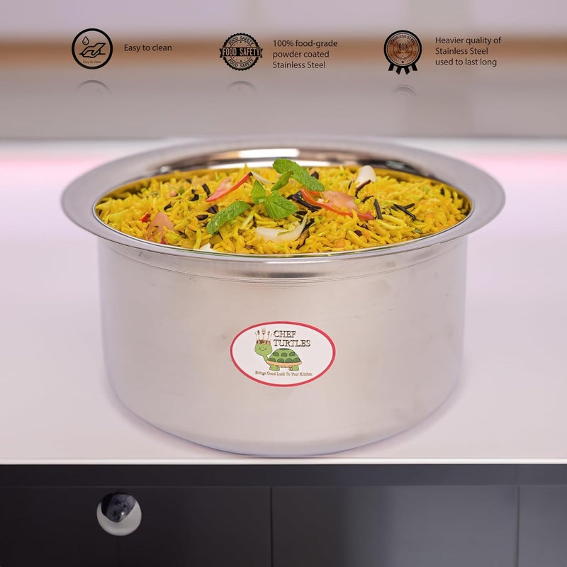 Chef Turtles Stainless Steel PatilaBhagonaPateliTope Set Without LID 7 pcs Tope Set with Capacity of 400ml 600ml 800ml 1liter 16ltrs 2l and 25liters Round Base Gas Stove Friendly - Image 5