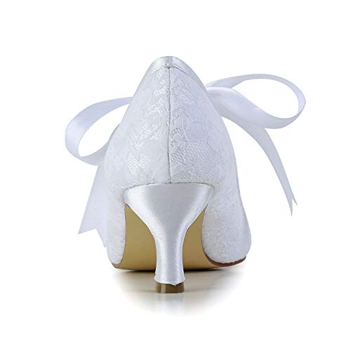 JIAJIA 140311 Women's Bridal Shoes Closed Toe Stiletto Heel Lace Satin Pumps Ribbon Tie Wedding Shoes Color White,Size 5 B(M) US/35 EU - Image 5
