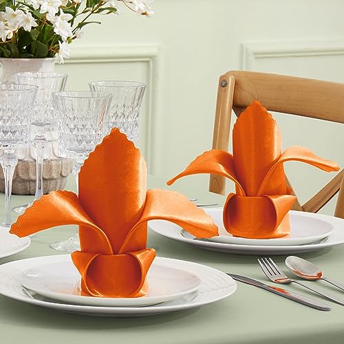VACVELT 12 Pack Burnt Orange Satin Napkins 17x17 Inch for Wedding Elegant Dinner Square Table Decor Restaurant Banquet Graduation Party Scalloped Silky Cloth - Image 3