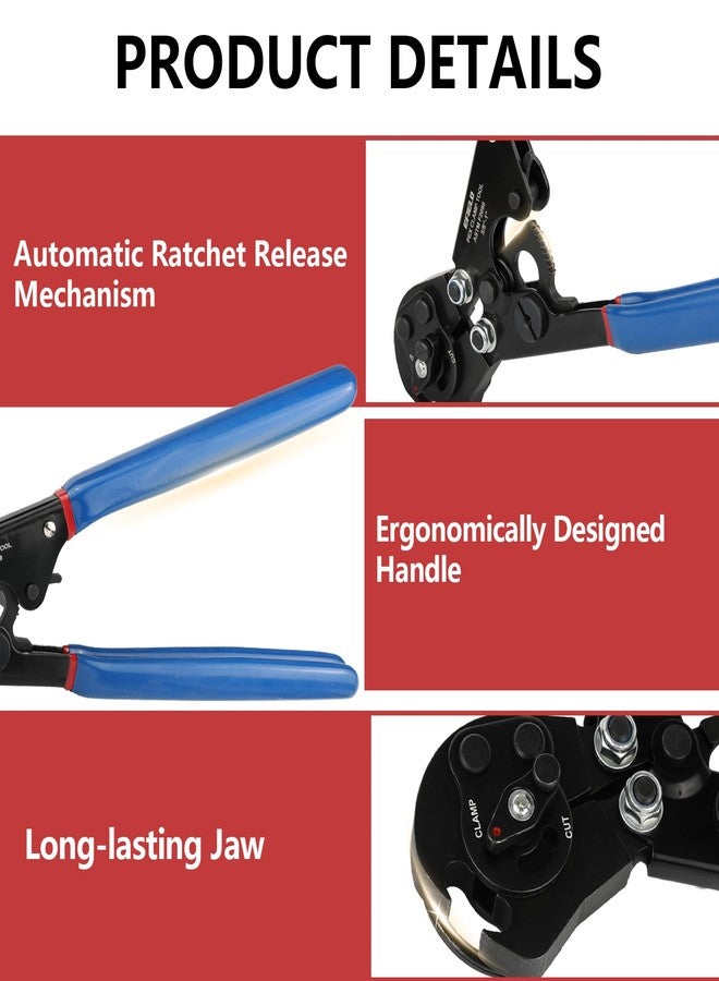 EFIELD 2-in-1 Ratchet Pex Cinch Crimping Tool with Removing Function for Stainless Steel Clamps from 3/8" to 1" with Pipe Cutter 20pcs 1/2", 10 pcs 3/4" Clamps in Canvas Bag,(TOOL052) - Image 5