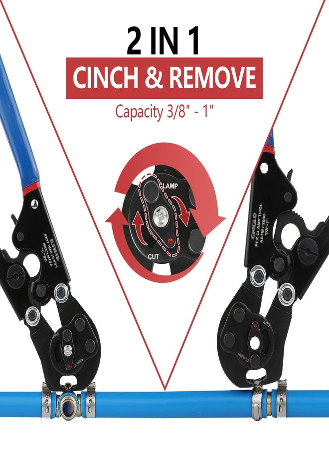 EFIELD 2-in-1 Ratchet Pex Cinch Crimping Tool with Removing Function for Stainless Steel Clamps from 3/8" to 1" with Pipe Cutter 20pcs 1/2", 10 pcs 3/4" Clamps in Canvas Bag,(TOOL052) - Image 4