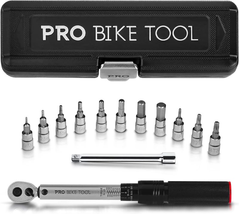 Pro Bike Tool مجموعة مفاتيح عزم الدوران ومفك عزم الدوران - أداة دقيقة لصيانة الدراجات - 1/4 بوصة - من 2.2 إلى 16.9 نيوتن متر - مجموعة كاملة مع مفاتيح ألين، توركس، وامتداد - مع حقيبة واقية - Image 1