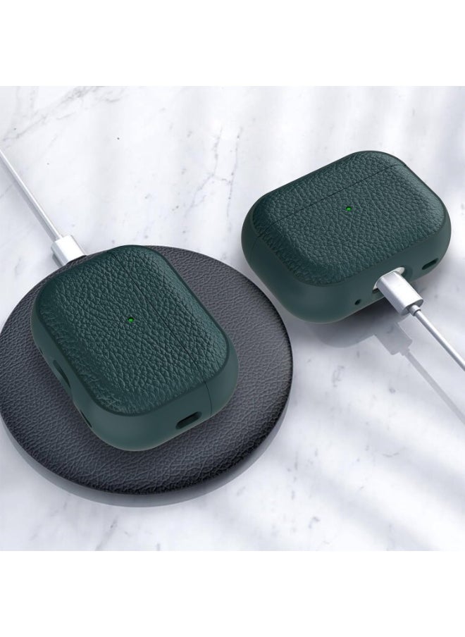 Case Compatible with AirPods Pro 2 Leather Touch Design Protective Case with Hand Strap, Drop-Resistant, Shockproof (Green)