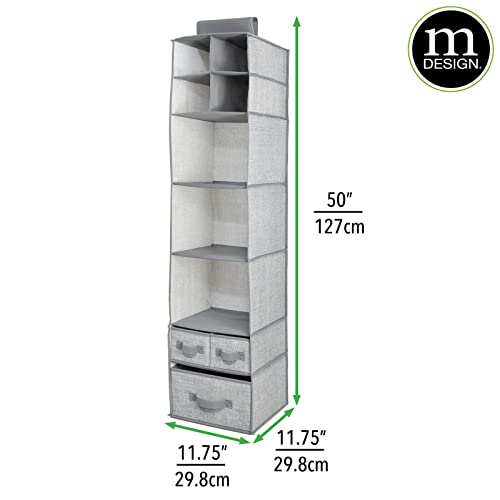 mDesign Fabric Hanging Organizer - Over Closet Rod Storage - 7 Shelves/3 Removable Drawers for Baby Nursery Bedroom Organization - Hold Clothes, Linens, Toys, Accessories - Lido Collection - Gray - Image 4