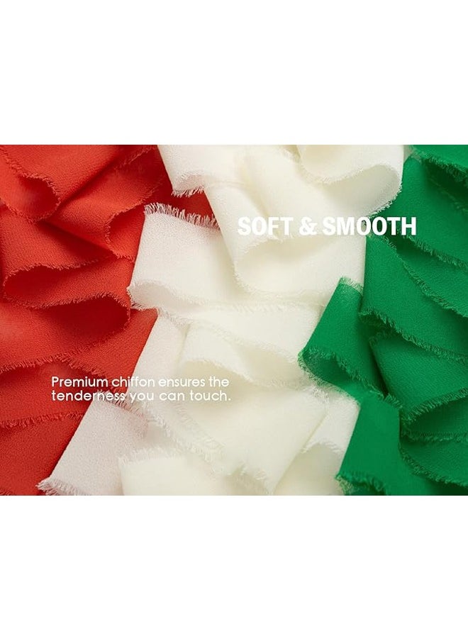Zeemey 3 Rolls Ribbons Handmade Fringe Chiffon Silk Ribbon 1 1/2 Inch x 7Yd Set for Wedding Invitations Bridal Bouquets Gift Wrapping Green Red & White(4cm*5m)  - Image 3