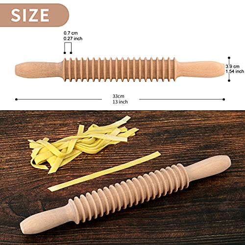 G Beech Wood 7mm Fettuccine Pasta Cutter Noodle Lattice Roller Docker Dough Cutter Wooden Rolling Pin Spaghetti Pasta Maker Beechwood Noodle Cutter Rolling Pin Kitchen Cooking Tools - Image 2