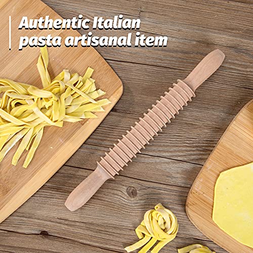 G Beech Wood 7mm Fettuccine Pasta Cutter Noodle Lattice Roller Docker Dough Cutter Wooden Rolling Pin Spaghetti Pasta Maker Beechwood Noodle Cutter Rolling Pin Kitchen Cooking Tools - Image 4