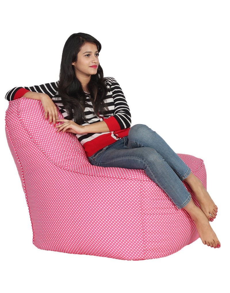 SATTVA Classy.Elegant.Stylish Sattva Lounger Polka Party XXXL Bean Bag Cover Without Beans Pink Polka  - Image 4