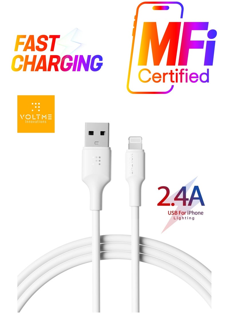 VOLTME - iPhone Charger Cord (2M) 2.4A Lightning Cable Fast Charging High Speed Data Sync USB Cable Compatible with iPhone 14/14 Pro/14 Plus/14 Pro Max, 13/12/11/XS MAX/XR/XS/X/8/7/Plus/iPad Air Pods- White - Image 1