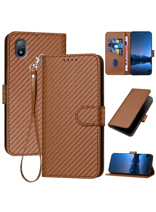 erorex For Sony Xperia ACE 3 YX0070 Carbon Fiber Buckle Leather Phone Case with Lanyard(Coffee) 