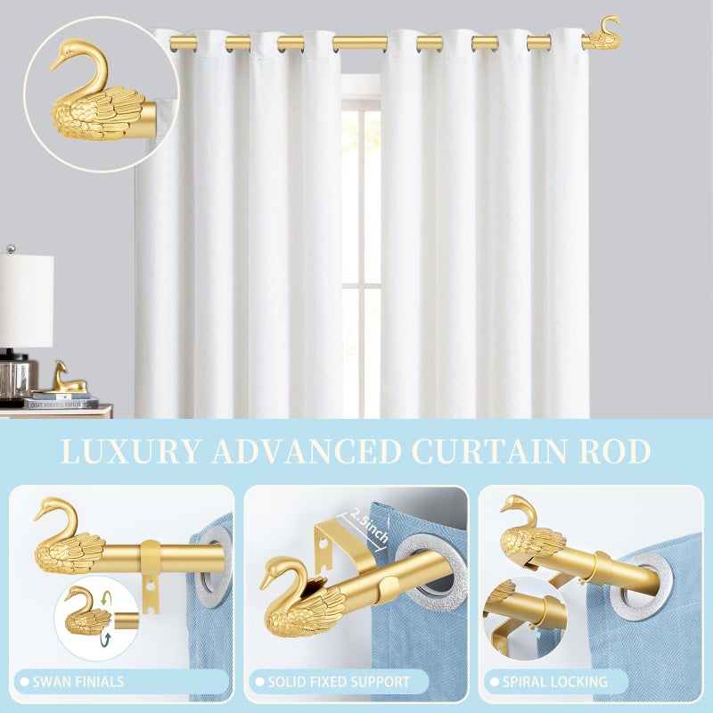 TANGWIN Gold Decorative Curtain Rods for Windows:Adjustable Farmhouse Curtain Rod for Bedroom Living Room,Heavy Duty Rustic Drapery Rods with Vintage Swan Finials Easy Install,Brass Gold 2 Pack 18-45" - Image 2