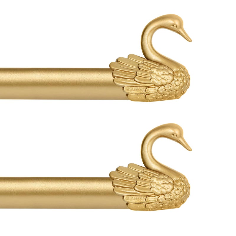 TANGWIN Gold Decorative Curtain Rods for Windows:Adjustable Farmhouse Curtain Rod for Bedroom Living Room,Heavy Duty Rustic Drapery Rods with Vintage Swan Finials Easy Install,Brass Gold 2 Pack 18-45" - Image 1