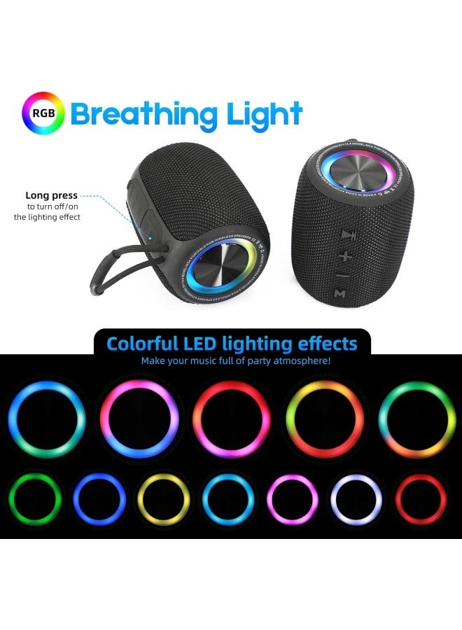 Portable Bluetooth Speaker, BT5.3 Wireless Speaker 10W Bass Diaphragms with Multi LED Light Dynamic Modes, IPX6 Waterproof 16H Playtime supports FM Mode, TF, USB for Home, Cycling, Outdoor, Beach-Black - Image 3
