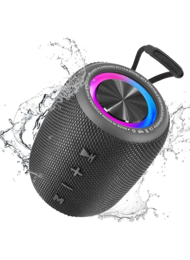 Portable Bluetooth Speaker, BT5.3 Wireless Speaker 10W Bass Diaphragms with Multi LED Light Dynamic Modes, IPX6 Waterproof 16H Playtime supports FM Mode, TF, USB for Home, Cycling, Outdoor, Beach-Black - Image 1