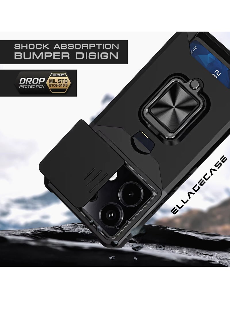 ELLAGECASE Impact-Resistant Case with Card Slot, Stand & Solid Camera Protection for Xiaomi Redmi Note 13 Pro 4G / Xiaomi Poco M6 Pro 4G  – Includes Hidden Metal Plate - Image 5