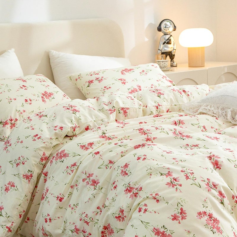 Jane yre Floral Duvet Cover Twin 3 Pieces Bedding Set Brushed Microfiber Twin Garden Style Flower Pattern Flower Twin Duvet Cover, with Zipper Closure, Luxury Soft Breathable Comfy - Image 4