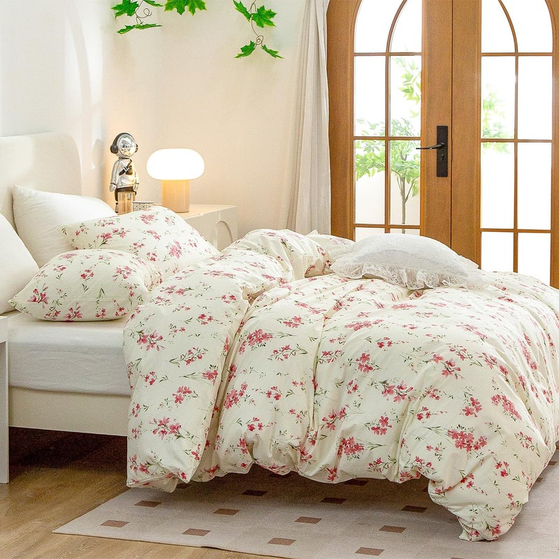 Jane yre Floral Duvet Cover Twin 3 Pieces Bedding Set Brushed Microfiber Twin Garden Style Flower Pattern Flower Twin Duvet Cover, with Zipper Closure, Luxury Soft Breathable Comfy - Image 5