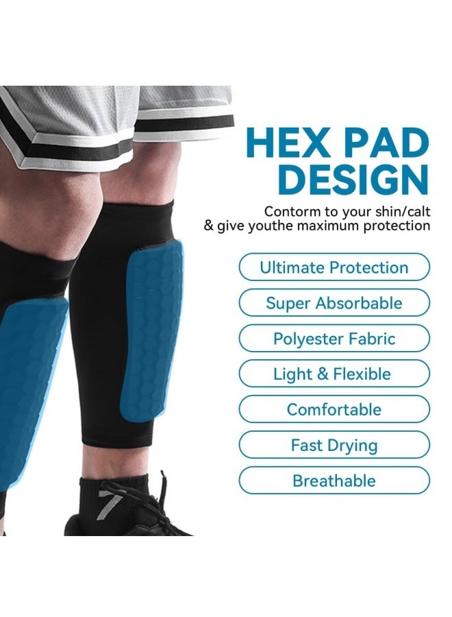 2 Pcs Honeycomb Soccer Shin Guards, Anti-Slip Calf Compression Sleeves, Lightweight Sports Shin Pads for Kids Youth Adults, Unisex Protective Gear for Football Basketball Taekwondo Black - Image 2