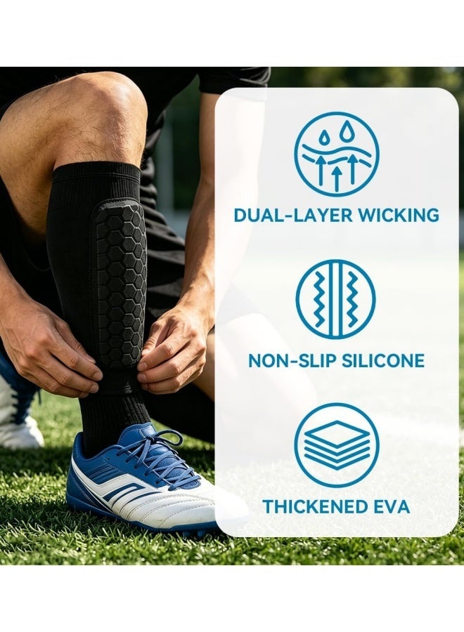2 Pcs Honeycomb Soccer Shin Guards, Anti-Slip Calf Compression Sleeves, Lightweight Sports Shin Pads for Kids Youth Adults, Unisex Protective Gear for Football Basketball Taekwondo Black - Image 3