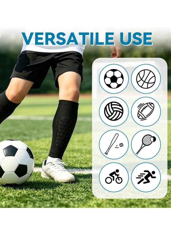 2 Pcs Honeycomb Soccer Shin Guards, Anti-Slip Calf Compression Sleeves, Lightweight Sports Shin Pads for Kids Youth Adults, Unisex Protective Gear for Football Basketball Taekwondo Black - Image 5