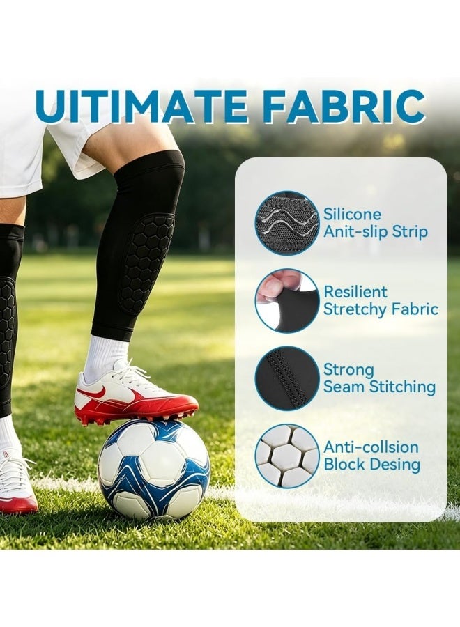 2 Pcs Honeycomb Soccer Shin Guards, Anti-Slip Calf Compression Sleeves, Lightweight Sports Shin Pads for Kids Youth Adults, Unisex Protective Gear for Football Basketball Taekwondo Black - Image 4