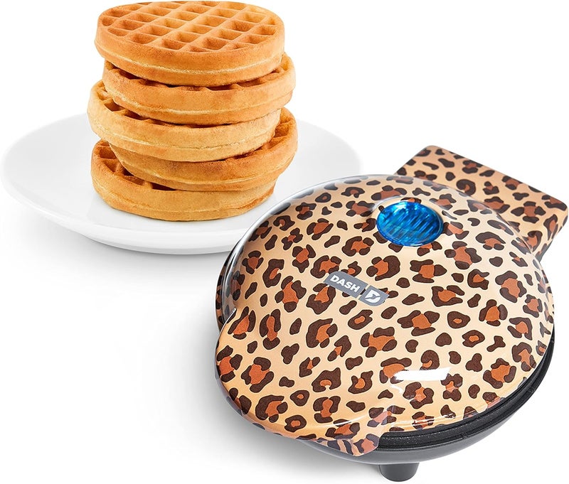 Dash Mini Maker for Individual Waffles, Hash Browns, Keto Chaffles with Easy to Clean, Non-Stick Surfaces, 4 Inch, Orange Leopard - Image 1