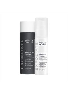SKIN PERFECTING 8% AHA Gel Exfoliant & 2% BHA Liquid Duo-Facial Exfoliants for Blackheads Enlarged Pores Wrinkles and Fine Lines Face Exfoliators w/Glycolic Acid Salicylic Acid
