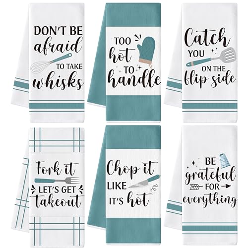 GROBRO7 Funny Kitchen Hand Towel - 6Pcs Fun Sayings Kitchen Farmhouse Vintage Decorative Soft Polyester Dish Towels for Home Bar Dining Room Restaurant Decor Housewarming Gift for Mom Women Hostess - Image 1