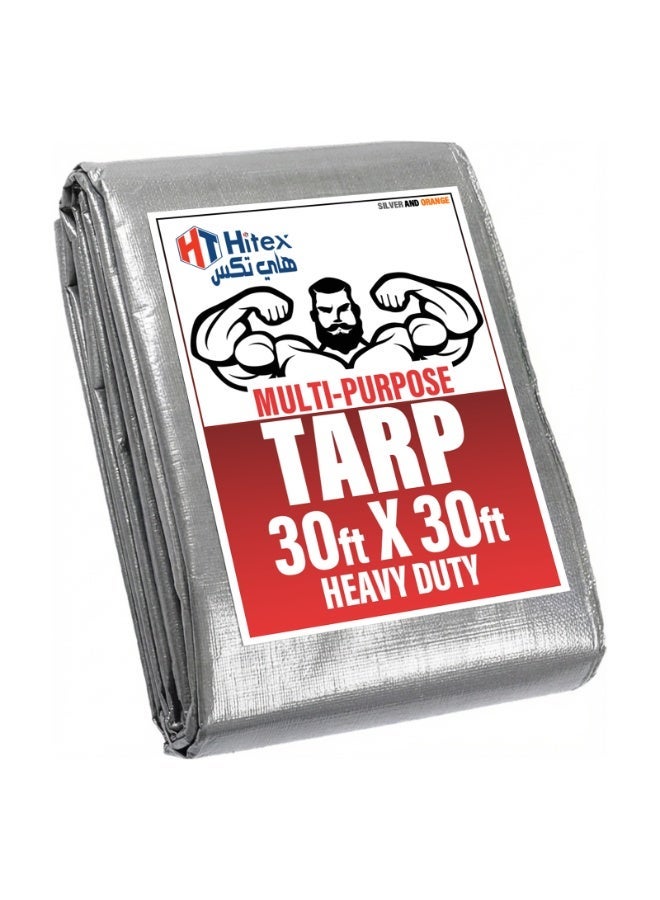 Hitex Tarpaulin Sheet – Light, Medium & Heavy Duty Waterproof Cover | UV Resistant, Tear-Proof, Multi-Purpose Tarpaulin for Construction, Storage & Camping (SILVER-ORANGE (HEAVY DUTY), 30ft X 30ft) - Image 1