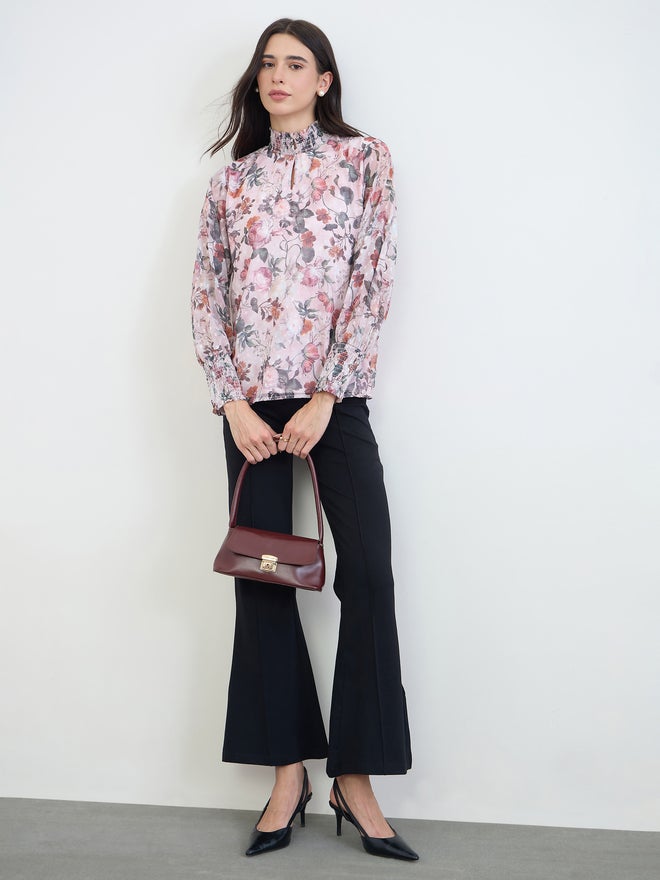 Styli Dobby Floral Print Smocked Collar Blouse - Image 2