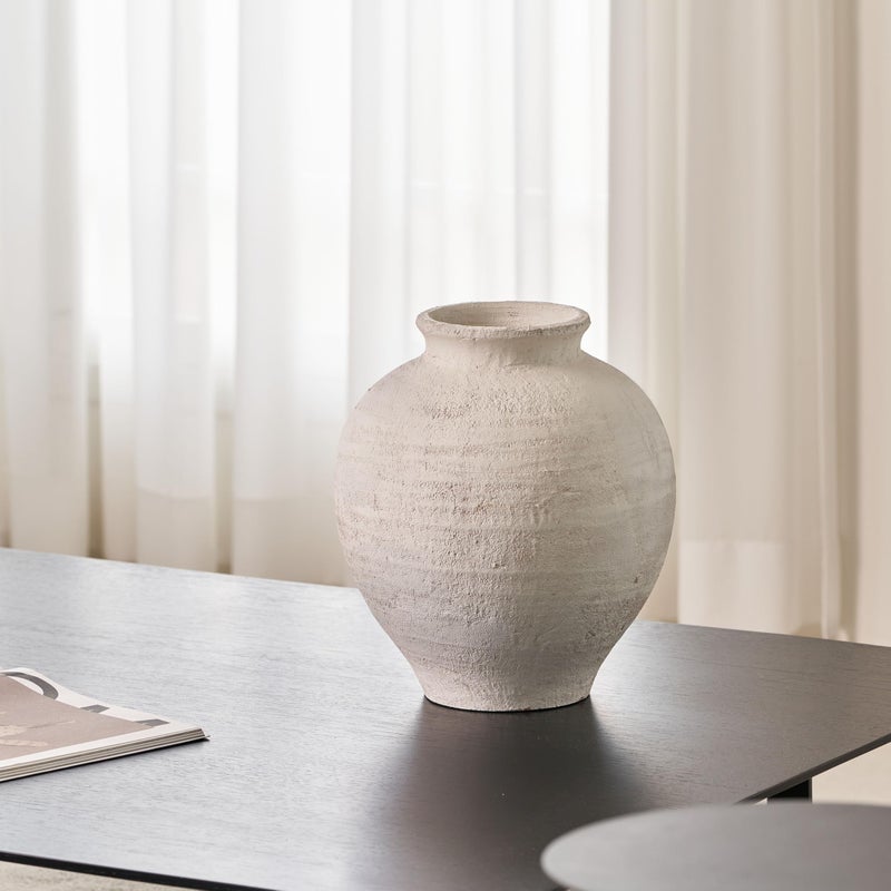 LB2 White Ceramic Large Vase, 11" Tall Zen Style, Terra Cotta Pitcher Vase, Distressed Farmhouse Decor, Pottery Decorative Flower for Home Decor (C - White 11.8") - Image 2