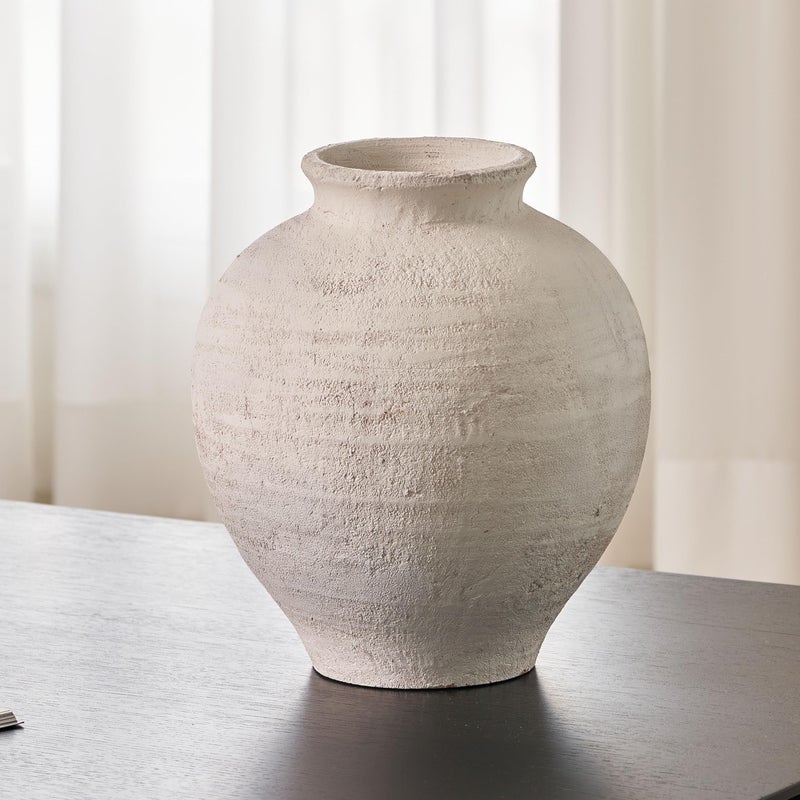 LB2 White Ceramic Large Vase, 11" Tall Zen Style, Terra Cotta Pitcher Vase, Distressed Farmhouse Decor, Pottery Decorative Flower for Home Decor (C - White 11.8") - Image 1
