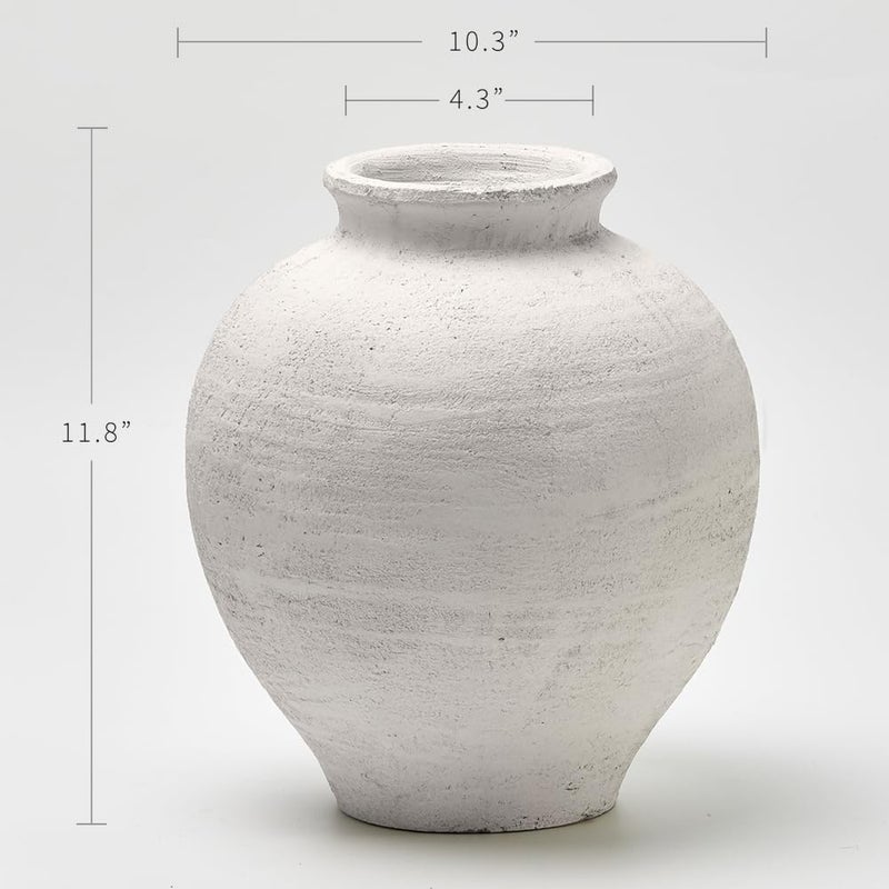 LB2 White Ceramic Large Vase, 11" Tall Zen Style, Terra Cotta Pitcher Vase, Distressed Farmhouse Decor, Pottery Decorative Flower for Home Decor (C - White 11.8") - Image 5