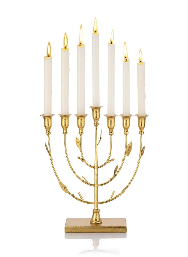 ZOOYOO Hanukkah Menorah Tree of Life with Gold Finish, 7-Branches Candle Holders Menorah, 7 arm Candle Holder, Gold Metal Menorah for Shabbat, Home Decor - Image 1