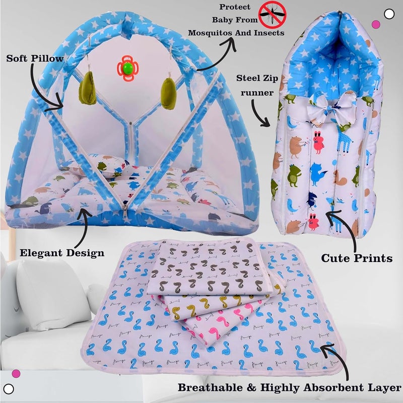 Kwitchy New Born Baby Cotton Bedding Set Gift Combo Pack of Play Gym Bed Sleeping Bag Sheets Blue 06 Months 3PCS Set - Image 2