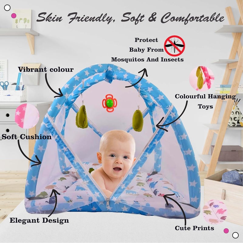 Kwitchy New Born Baby Cotton Bedding Set Gift Combo Pack of Play Gym Bed Sleeping Bag Sheets Blue 06 Months 3PCS Set - Image 3