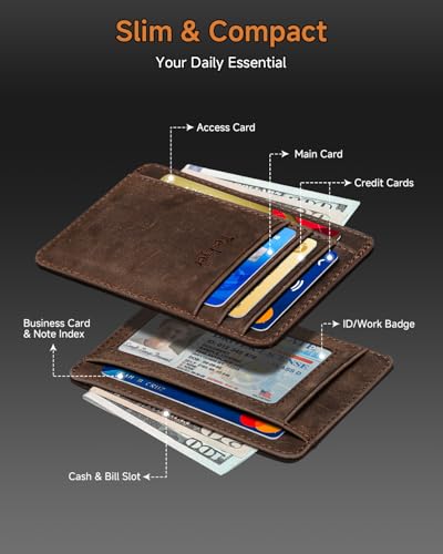 Teskyer Leather Gifts for Men Premium Leather Gift Set with Slim Wallet Travel Luggage Tag Car Keychain Elegant Gift Box for Fathers Day Birthday Anniversary Retirement Graduation Coffee - Image 3