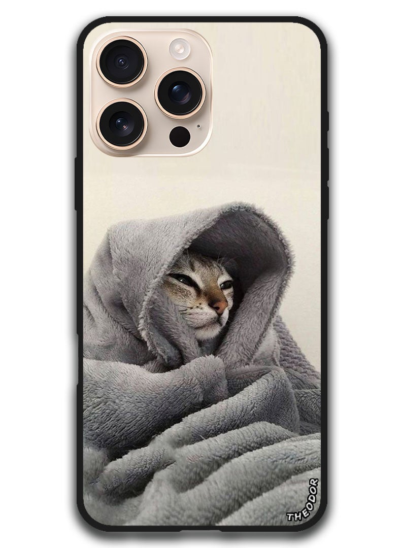 Theodor Protective Case Anti Scratch Shock Proof Bumper Cover For iPhone 16 Pro Max (6.9)-inch Cat in Blanket - Image 1