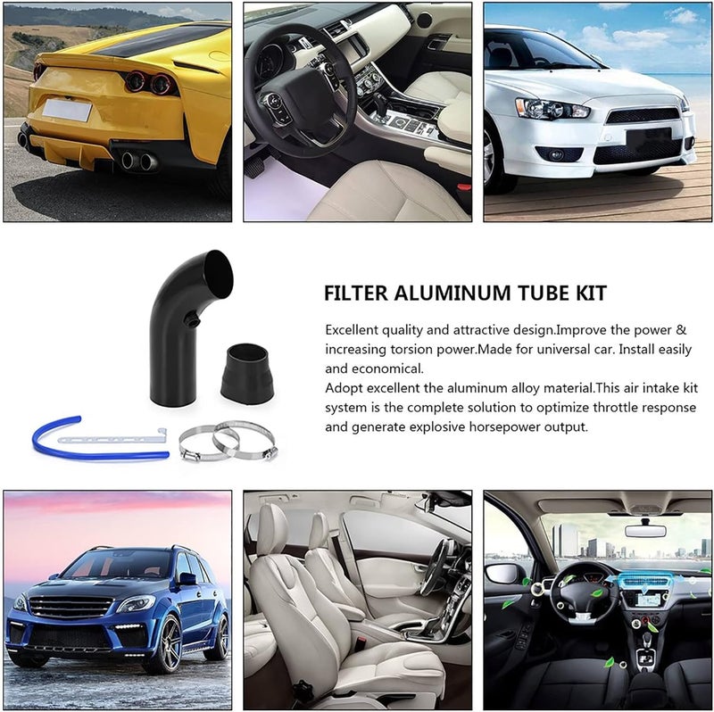 AUTO MT فلتر هواء K&N AUTO MT + أنبوب سحب هواء بارد 76 مم 3 بوصة فلتر توربو سيارة عالمي فلتر هواء من الألمنيوم مجموعة أنبوب تدفق الهواء (أنبوب سحب هواء أسود + فلتر هواء K&N) - Image 3