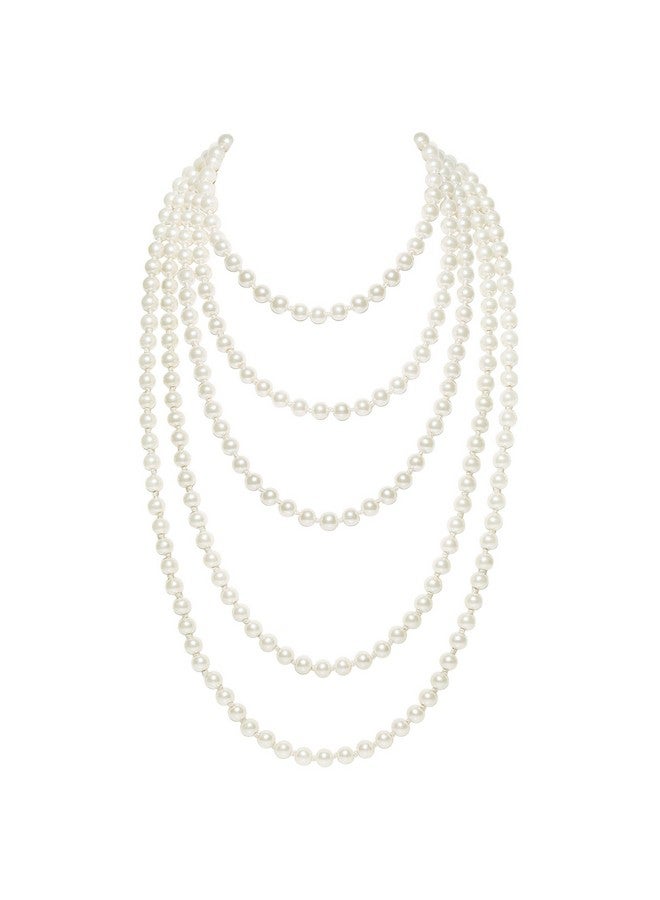 BABEYOND Vintage 1920S Gatsby Imitation Pearl Choker Necklace 20S Art Deco Flapper Accessories For Women White (Two 59" Long Necklace Set) - Image 1