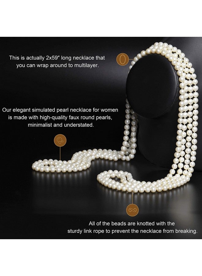 BABEYOND Vintage 1920S Gatsby Imitation Pearl Choker Necklace 20S Art Deco Flapper Accessories For Women White (Two 59" Long Necklace Set) - Image 3
