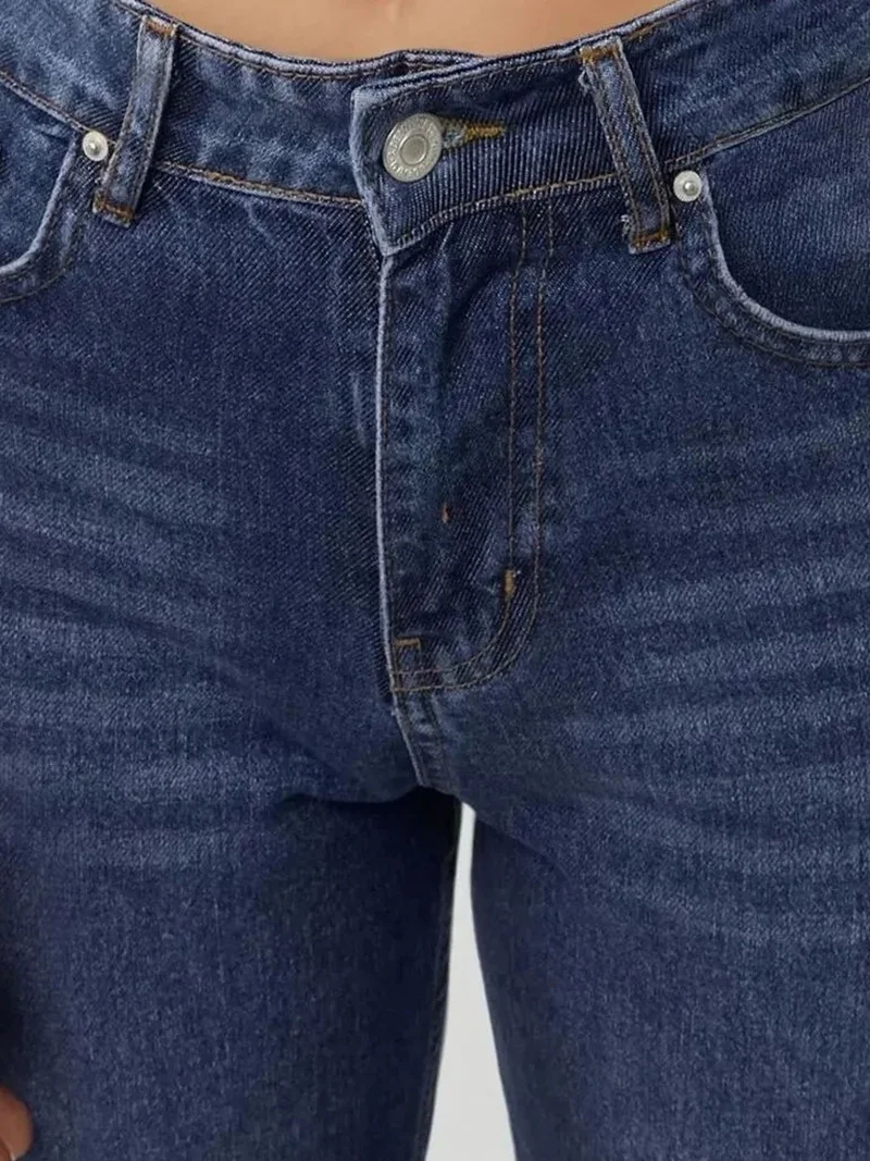 HICCUP Mid Blue Denim High Waist Straight Leg Jeans for Women | Best Price UAE
